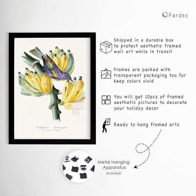 Cottagecore Decor Framed Wall Art Set, Set of 10 Aesthetic Framed Prints for Cottage Core Home Decor, Black Framed Vintage Fruits and Vegetables Pictures