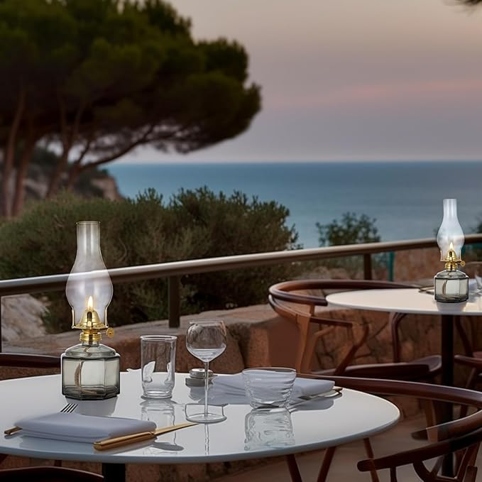 2 Pack Rustic Oil Lamp Large Vintage Glass Kerosene Lamp Chamber Oil Lamps for Indoor Use Home Decor Classic Old Hurricane Oil Lamp for Emergency Lighting 12.5''