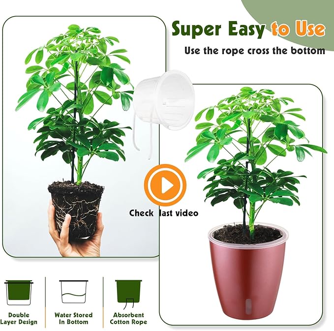 Self Watering Pots for Indoor Plants, 6-Pack 5'' Self Watering Planter with Drainage Holes, Small African Violet Pots with Water Indicator, Clear Wick Orchid Pot, Rose Gold