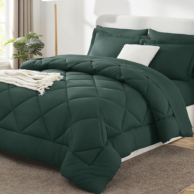 CozyLux Full Size Comforter Sets Forest Green - 7 Pieces Bed in a Bag Full, Luxury Soft Bed Set for All Seasons, Bedding Set with Down Alternative Comforter, Sheets, Pillowcases & Shams