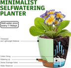 Uneed Indoor Self Watering Planters with Drainage Holes and Saucers, 7/6.5/6/5.5/5 Inch-5 Pots,for Indoor Plants, Herbs, Succulents-Green