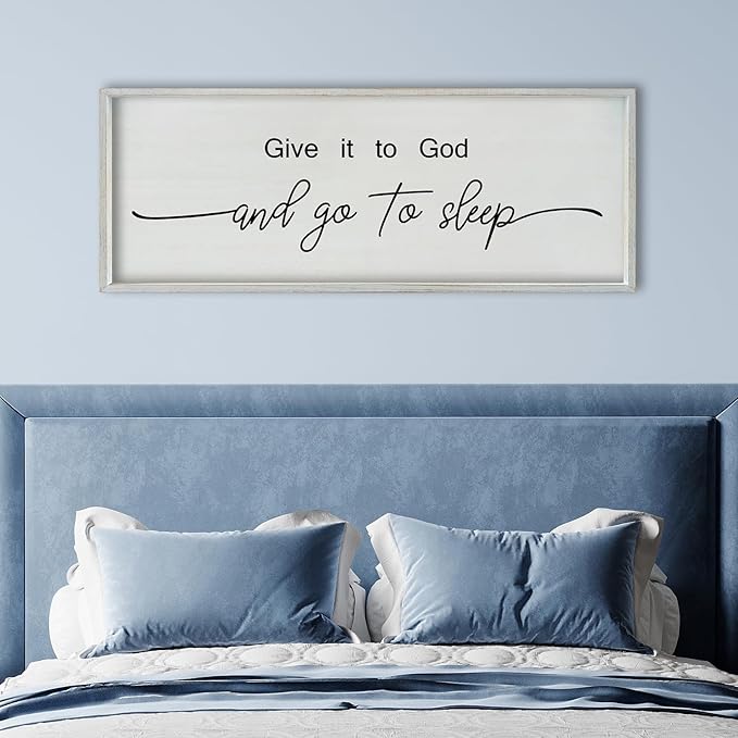SRSZHIYUE Give It To God And Go to Sleep Sign 40"×15" for Master Bedroom Above Bed Wall Decor Large Farmhouse Guest Room Over Art Decoration (White)