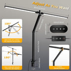 LED Desk Lamp for Home Office, Eye Caring Architect Desk Light with Remote, Dual Screen Computer Monitor Light with Stepless Dimming, Stepless Color Temp, Memory Function for Study, Workbench Black