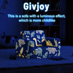 Toddler Chair Kids Couch, 2-in-1 Toddler Soft Sherpa Couch Fold Out Armchair Glow in The Dark with Removable Cover, Convertible Reading Chair Sofa for Kids, Plush Green Dinosaur