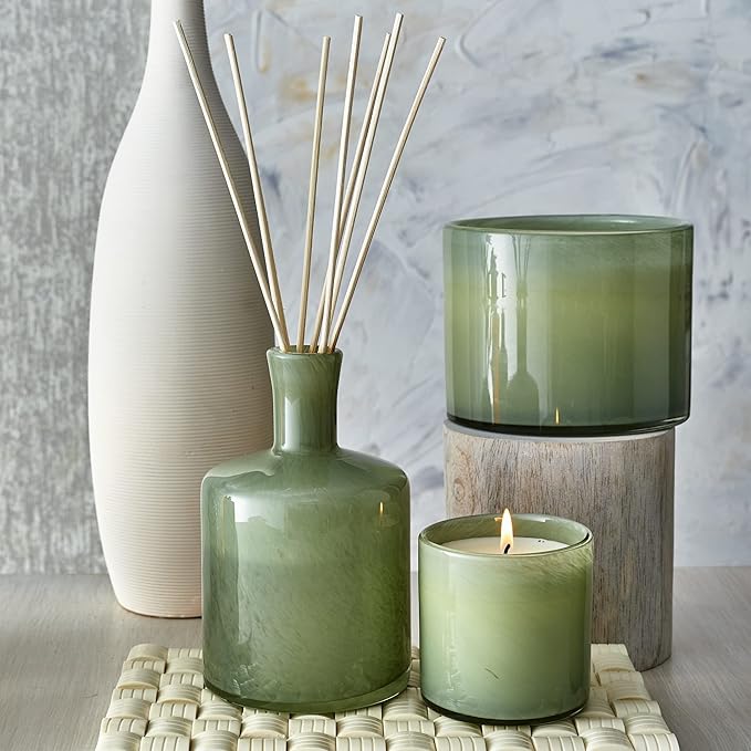 LAFCO New York Signature Reed Diffuser, Fresh Cut Gardenia - 15 oz - Up to 9 Months Fragrance Life - Reusable, Hand Blown Glass Vessel - Natural Wood Reeds - Made in The USA