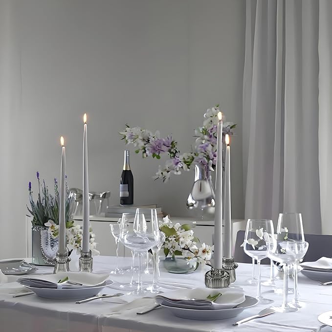 Double Sided Vintage Ribbed Taper Glass Candle Holders,Tea Candle Holder for Table Centerpieces, Wedding Decorations and Dinner Parties (Gray, 6 PCS)