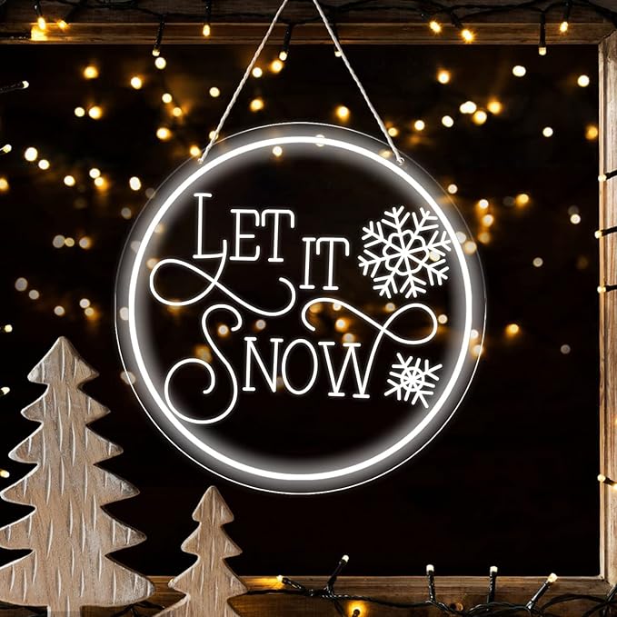 HDJSIGN Let It Snow Christmas Neon Sign for Wall Decor Aesthetic Christams Decorations 3D Carving LED Neon Light for Home Shop Window Decor White Light Signs Xmas Gift for Kids 13.8x13.8''