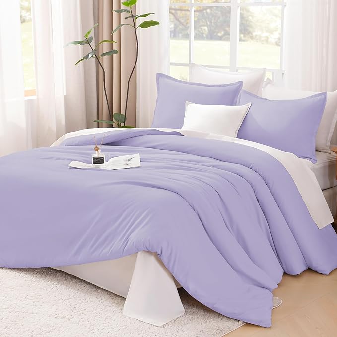 Litanika Lavender Comforter California King Size, 3 Pieces Cal King Lightweight Solid Bedding Comforter Set, All Season Fluffy Bed Set (104x96In Comforter & 2 Pillowcases)