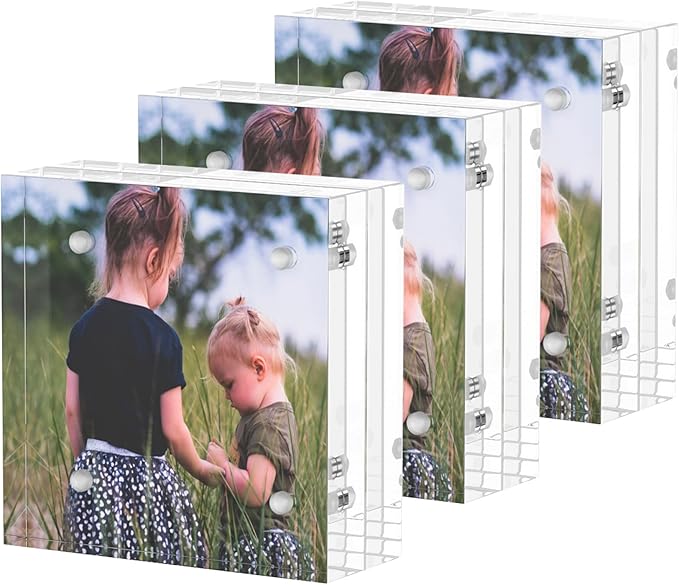 Acrylic Mini Frames 2x2, 3 Pack, Small Frame 2x2 for Tickets, Clear Picture Frame Small Tips Holder