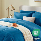 CozyLux King Size Comforter Set Teal, 7 Pieces Bed in a Bag, Teal Comforter King Size, All Season Bedding Sets with Stitch Quilted Comforter, Flat Sheet, Fitted Sheet, Pillowcases