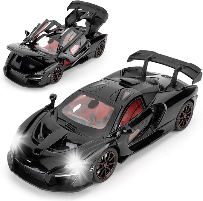 1:24 Scale Car Model Compatible for Collectible McLaren Senna Super Sports Car Toys, Zinc Alloy Pull Back Toy Vehicle with Sound and Light for Adult Boys Girls 3 4 5 6 7 8 (Black)