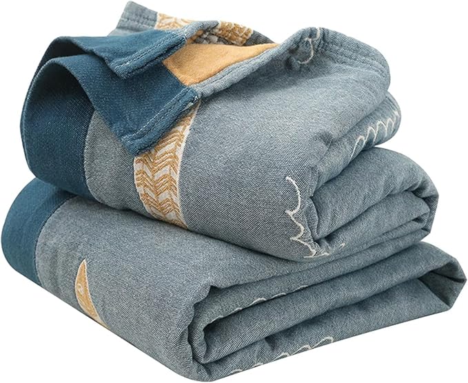 MSGKV Boho Throw Blanket 100% Cotton Woven Blanket for Couch Sofa Bed Double Sided Knit Throw Reversible Summer Blanket 80''Wx 90''L