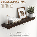 36 Inch Floating Shelves for Wall, Rustic Elm Wood Shelf for Home Decor, Heavy-Duty Wooden Floating Shelves for Kitchen, Wall Mounted Storage Shelves for Bathtoom, Living Room, Walnut Color, Set of 2