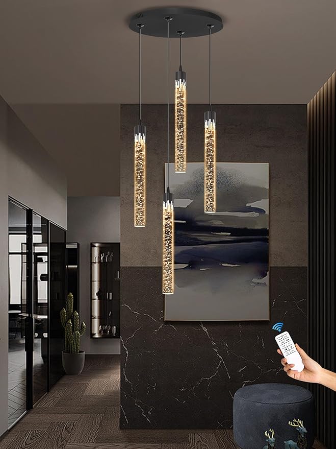 Mini Chandelier Crystal Pendant Lights,Bubble Crystal Chandelier for Living Room Bedroom Modern LED Ceiling Light Dimmable 2700k-6000k