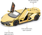 1/24 Scale Gold Lambo Revuelto Diecast Car Model, Collectible Diecast Toy Car with Lights and Sounds, Pull Back Vehicles Toy for Adults Kids Birthday Gifts Decoration