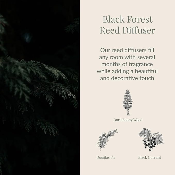 Archipelago Botanicals Black Forest Reed Diffuser, Home Fragrance Reed Diffuser, Includes Fragrance Oil, Decorative Wooden Cap & 10 Diffuser Reeds, Perfect for Home, Office or Gift, 7.85 fl oz