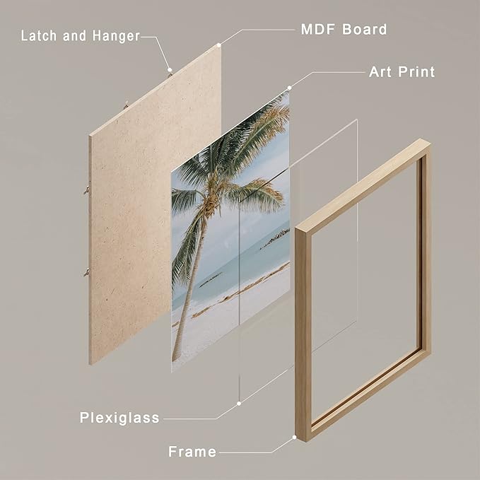 SIGNWIN Framed White Beach Shore Tropical Palm Tree Island Wall Art, Set of 4 Landscape Colorful Wall Decor Prints, Nature Wilderness Wall Décor for Living Room, Bedroom - 8"x10" Natural