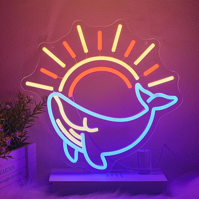 Whale Neon Sign for Wall Decor Ocean Neon Light Sunrise Sunset LED Neon Sign Colorful Led Neon Light for Bedroom Living Room Shop Decoration