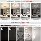 Modern LED Ceiling Light,Dimmable 3 Colors 6 Rings Flush Mount Ceiling Light Fixture,3000K-6500K 81W White Close to Ceiling Light with Remote for Living Room,Bedroom,Laundry Room