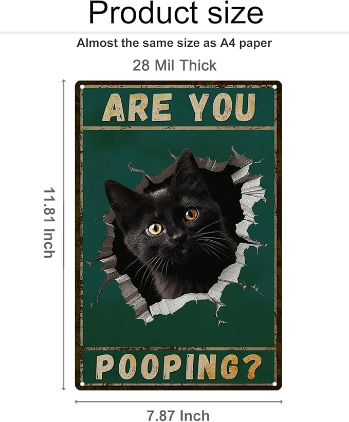ALKB Are You Pooping Signs Funny Black Cat Sign for Bathroom Wall Decor, Vintage Cat Gift 8 x 12 Inch