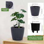 Dexceder 9x8 Inches Self Watering Planter Indoor Outdoor, Inner Pot Design, Thickened Table Flower Plant Pot with Water Level Indicator (Slate Gray Matte)