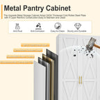 71" H Metal Kitchen Pantry Storage Cabinet, Freestanding Cupboard with 2 Doors and 4 Adjustable Shelves, Standing Storage for Kitchen, Bathroom, Garage, Dinning Room or Utility Room（White）