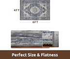AMOAMI-4X6 Area Rugs for Living Room -Soft Vintage Bedroom Rugs-Non Slip Washable Rug-Throw for Living Room Bedroom Bedside Dining Room Office Blue