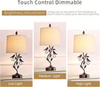 27" Touch Farmhouse Table Lamps for Living Room with 3-Way Dimmable 2 USB Ports, Vintage Rustic Iron Leaf Nightstand Lamp for Bedroom, LED Bulb Included