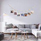 7 Feet Hanging Photo Display with Clips Boho Decor Wooden Bead Garland Birthday Photo Display Holder Frame Decoration for Dorms, Classrooms, Bedrooms