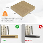 Square Floating Shelves for Wall, 10" W x 10" D x 1.2" H, Small Wooden Wall Mounted Display Shelves with Invisible Brackets for Living Room, Bedroom, Bathroom, Kitchen Decor, Set of 4, Oak