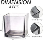 Square Glass Vases Set of 4, 5" x 5" x 5" Grey Flower Vases for Centerpieces, Square Vase for Flowers, Small Vase for Wedding, Party, Home Office Decoration