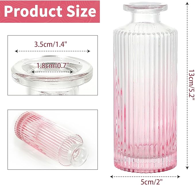 Glass Bud Vases Set of 20, Living Bud Vases, Small Bud Vase in Bulk, Mini Flowers Vases for Centerpiece, Vintage Decorative Vase Set for Table Decorations, Wedding Reception, Home Decor (Pink)