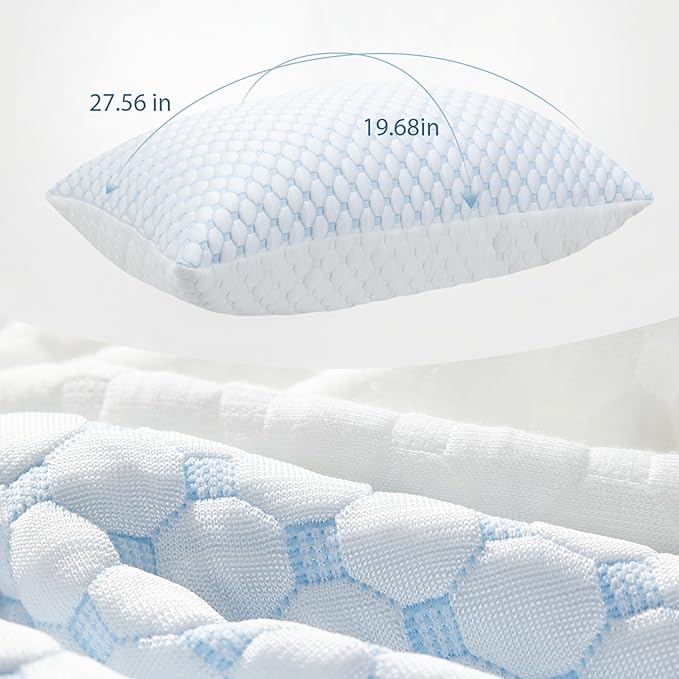 Shredded Memory Foam Pillows for Sleeping Side Sleeper Pillow Support Adjustable Bed Pillow Standard Pillow with 2 Extra Fill Blue
