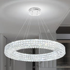Dia 32" Ring Crystal Chandelier Modern Silver Ring Chandelier Adjustable Height Luxury Crystal Pendant Ceiling Light Fixture for Dining Living Room Bedroom