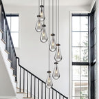 Raindrop Pendant Lights Kitchen Island Teardrop Black Hanging Light Fixtures Clear Solid Glass Pendant Light Modern Chandeliers for Dining Room Porch Corridor Living Room(7-Light)