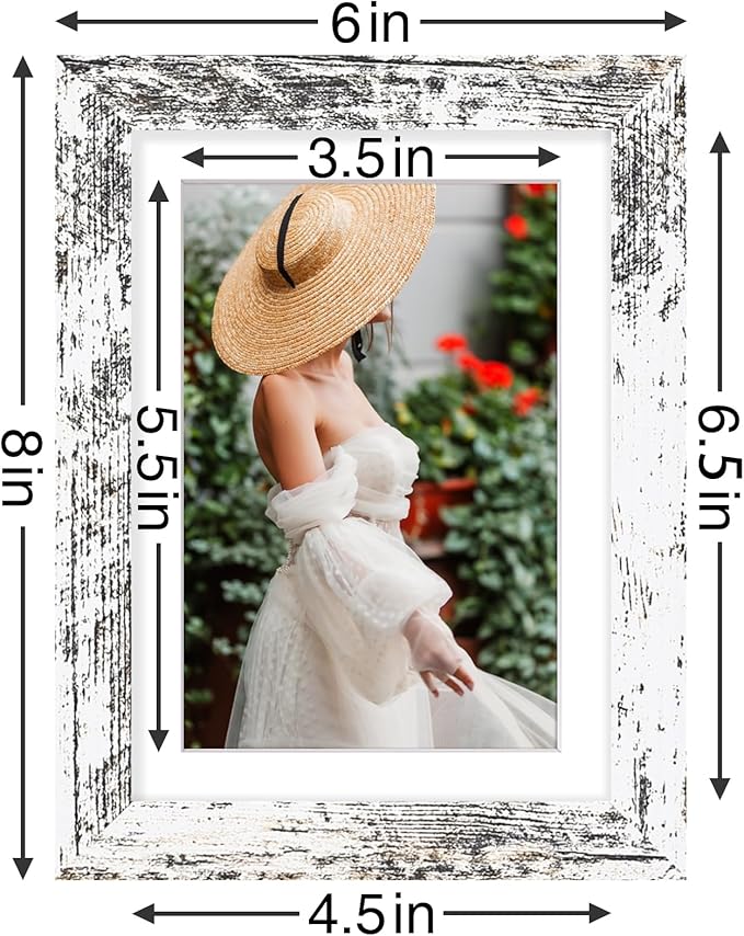 Vittanly 5x7 Picture Frames Set of 9, Shatter Resistant Plexiglass, Display 4x6 Pictures with Mat or 5x7 without Mat, Photo Frames for Wall or Tabletop, Engineered Wood, Distressed White