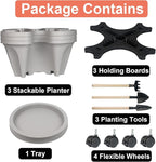 Vertical Planter 3 Tier Stackable Planters Garden Planters Strawberry Herb Flower and Vegetable Planter Indoor Outdoor Gardening Pots with Removable Wheels and Tools 2-Pack