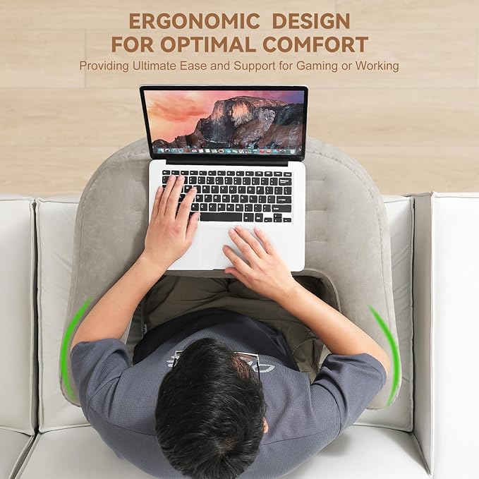 Luxspire Reading Pillow for Gaming, Extra Large Reading Pillows for Sitting in Bed Adult, Inflatable Portable Gaming Pillow, Lap Desk Pillow for Playing Steam Deck Switch, Gray