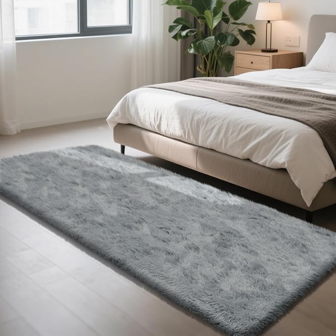 Soft Runner Rugs for Bedroom, Grey 2x8 Runners for Hallways Fluffy Rug Area Rug, Bedside Rug for Living Room Bedroom Kids Room Home Decor