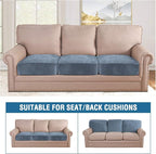 H.VERSAILTEX Velvet Stretch Couch Cushion Cover Plush Cushion Slipcover for Chair Loveseat Sofa Cushion Furniture Protector Seat Cushion Sofa Cover (3 Piece XL Sofa Cushion Covers, Stone Blue)