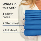 Split King Sheets Set 7 Piece - Includes 4 Pillowcases - Bed Sheets Split King - Soft Hotel Luxury Bedding - Cooling and Breathable - 1 Flat & 2 Fitted & 4 Pillowcases w/ Deep Pockets - Royal Blue
