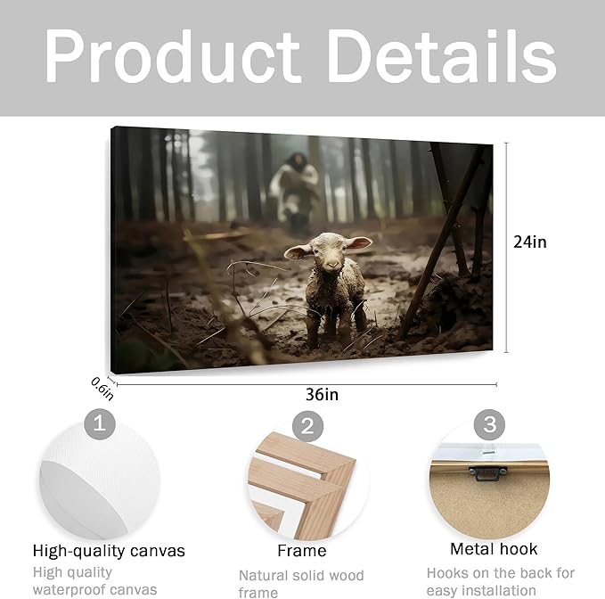 Framed Jesus Christ Wall Art Canvas Jesus and Lamb of God Christian Painting Prints Biblical Wall Decor Religious Room Decor for Church Prayer Room Christian Schools Hospitals 24'' x 36''