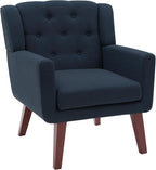 Accent Chairs Set of 2, Button-Tufted Upholstered Living Room Chairs Set of 2, Comfy Reading Chair Mid Century Modern Chairs with Linen Fabric Lounge Arm Chairs for Bedroom (Navy Blue)