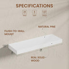 Heimlove 24 inch Floating Shelves for Wall,2 Packs Natural Pine Solid Wood Bathroom Shelf Over Toilet Decor and Storage 8 inches Deep for Kitchen Bedroom Office & Living Room Display Wall Decor