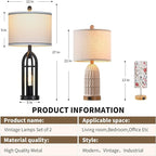 27" Black Table Lamp for Living Room,Black Table Lamps Set of 2 with USB & AC Outlet, 3-Way Dimmable Farmhouse Lamps for Night Stands, Vintage Bedside Lamp for End Tables, Nightstand Lamps for Bedroom