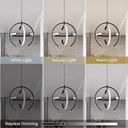 Modern Black LED Chandeliers, Dimmable Globe Pendant Lights Fixture, 13.8" Round Metal Hanging Light for Kitchen lsland, Dining Room Bedroom Foyer Hallway Stairway (3-Pack)