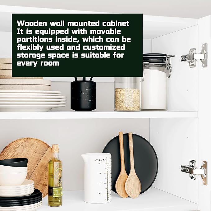 White Laundry Room Cabinets and Storage with 4 Doors and Utility Adjustable Shelf，Gabinetes Para Cocina Cupboard Kitchen Organizers and Storage Pantry Wall Mounted 12.4"D x 47.2"W x 19.7"H