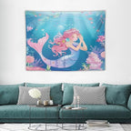 HZOHNAGO Mermaid Girls Tapestry Watercolor Flowers Mermaid Princess Blessing Pattern for Kids Room Decoration Printed Wall Tapestry Wall Hanging for Bedroom Living Room Dorm 40" W x 30" H