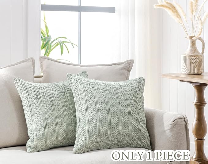 1pc Sage Green Pillow Cover 18x18 Boho Throw Pillow Covers Decorative Pillow Shams Stone Washed Cotton Pillowcase for Couch Sofa Chair Bed Car