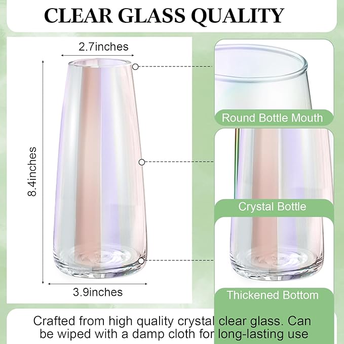 Thenshop 10 Pcs Glass Flower Vases for Centerpieces 8.4" Tall Modern Style Vase Bulk for Bouquet for Home Wedding Party Table Decor House Gifts(Iridescent)